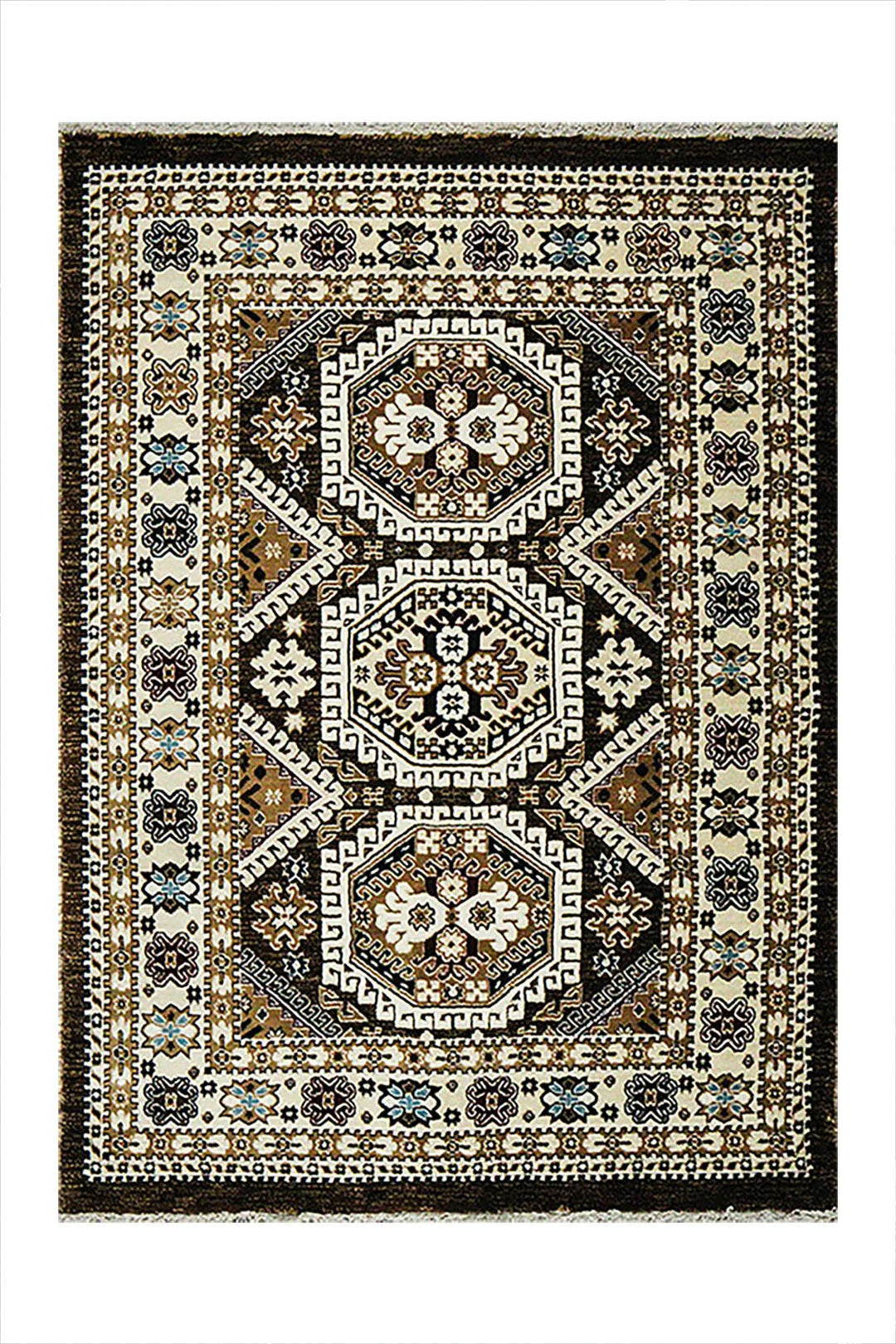 Classical and Traditional Design - 3.9 x 5.5 FT - Brown and Cream - Kazak Rug - Superior Elegant Rug for Living Room - V Surfaces