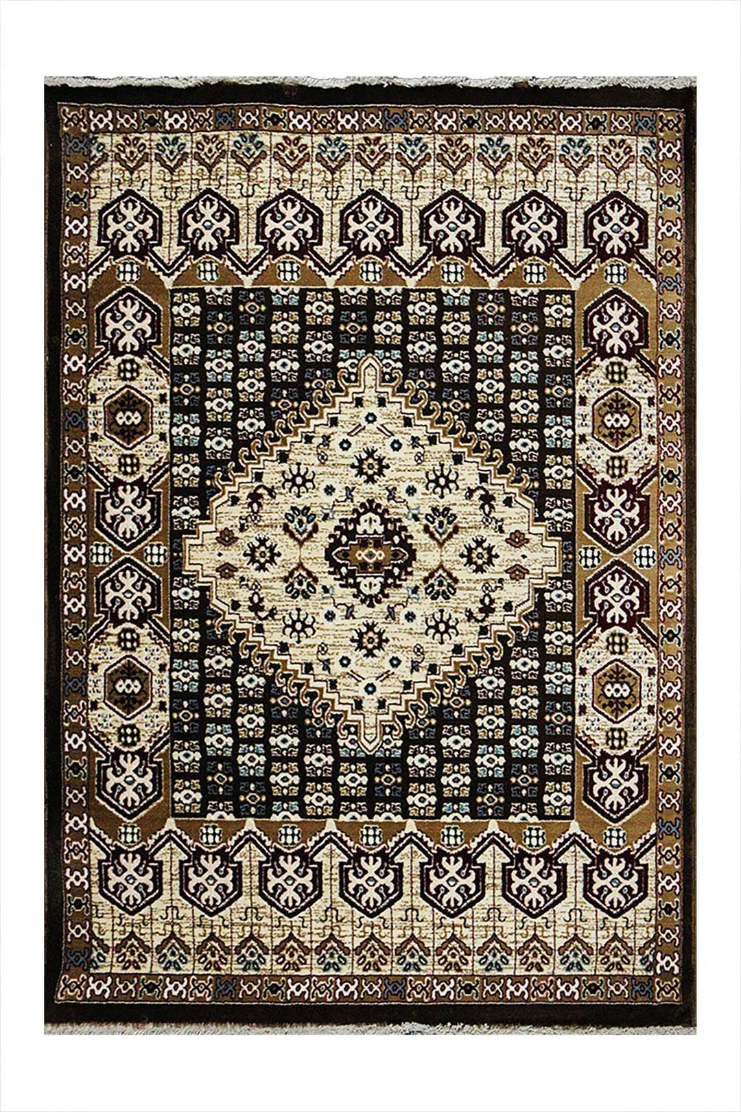 Classical and Traditional Design - 3.9 x 5.5 FT - Brown - Kazak Rug - Superior Elegant Rug for Living Room - V Surfaces