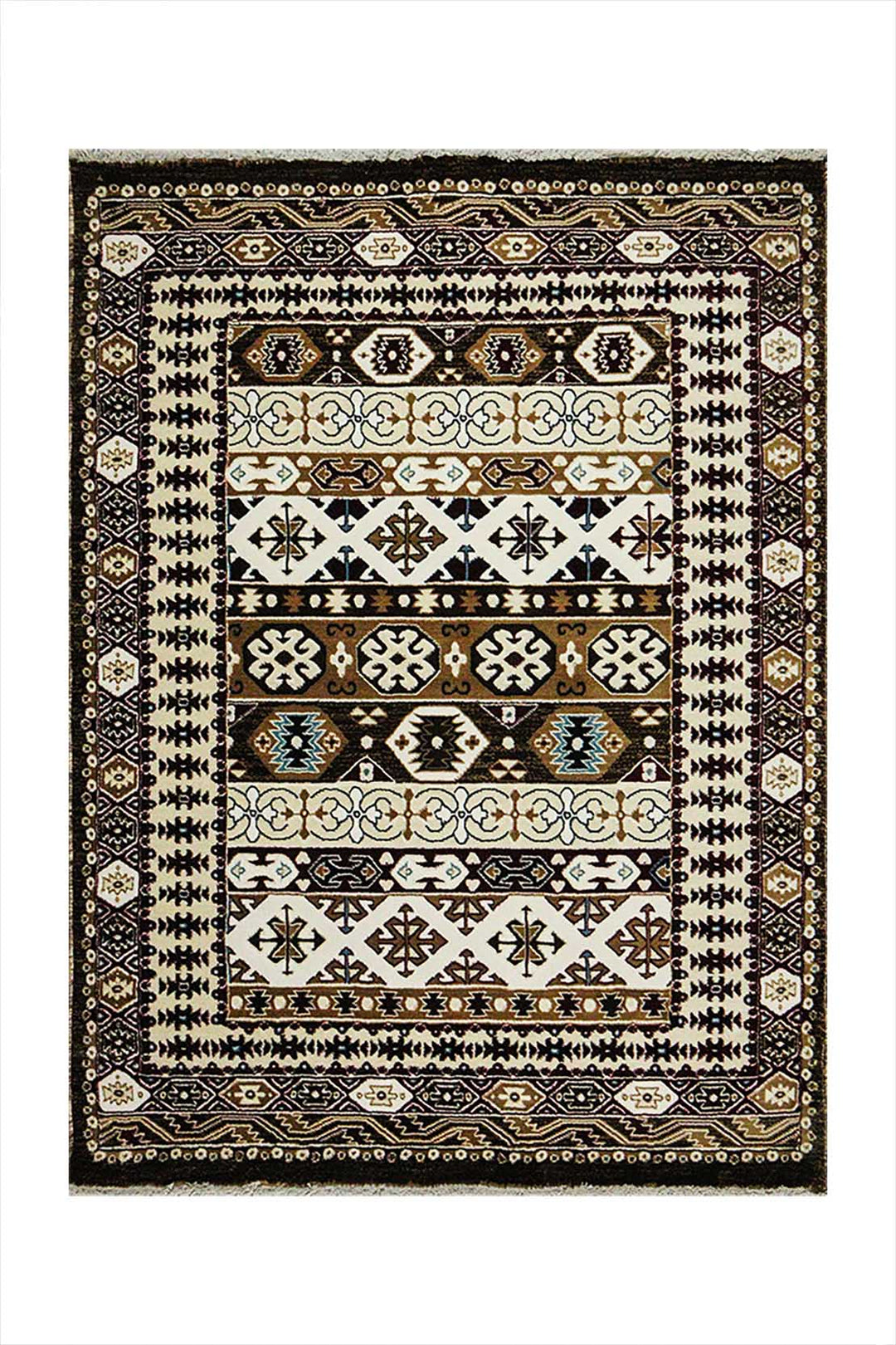 Classical and Traditional Design - 3.9 x 5.5 FT - Brown - Kazak Rug - Superior Elegant Rug for Living Room - V Surfaces