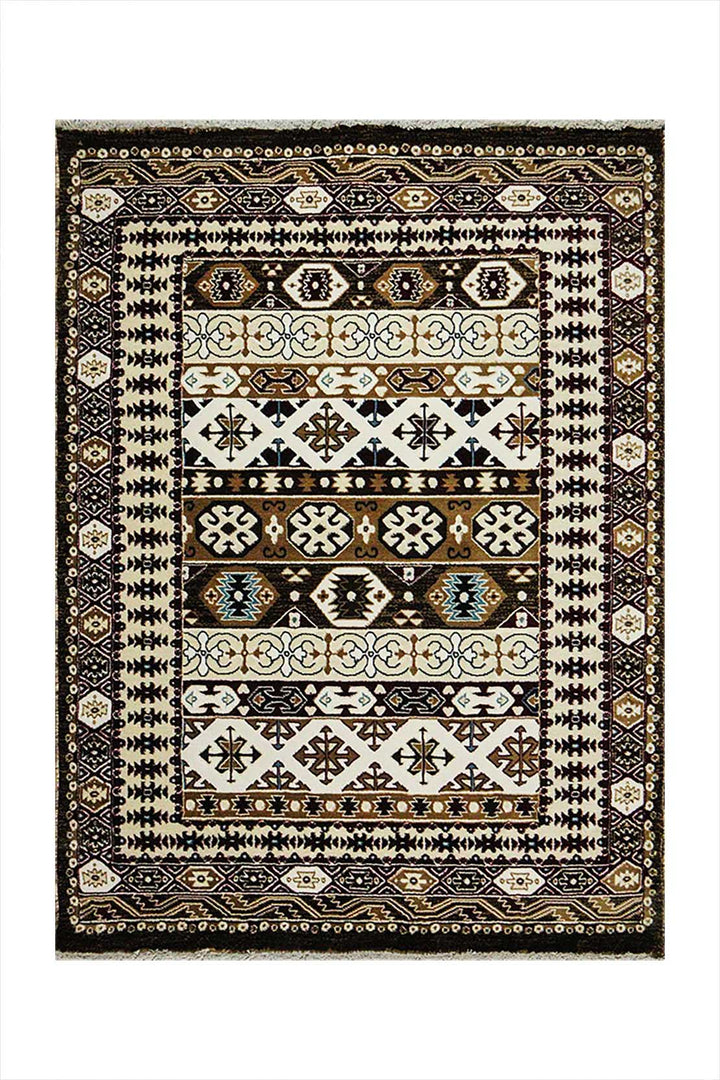 Classical and Traditional Design - 3.9 x 5.5 FT - Brown - Kazak Rug - Superior Elegant Rug for Living Room - V Surfaces