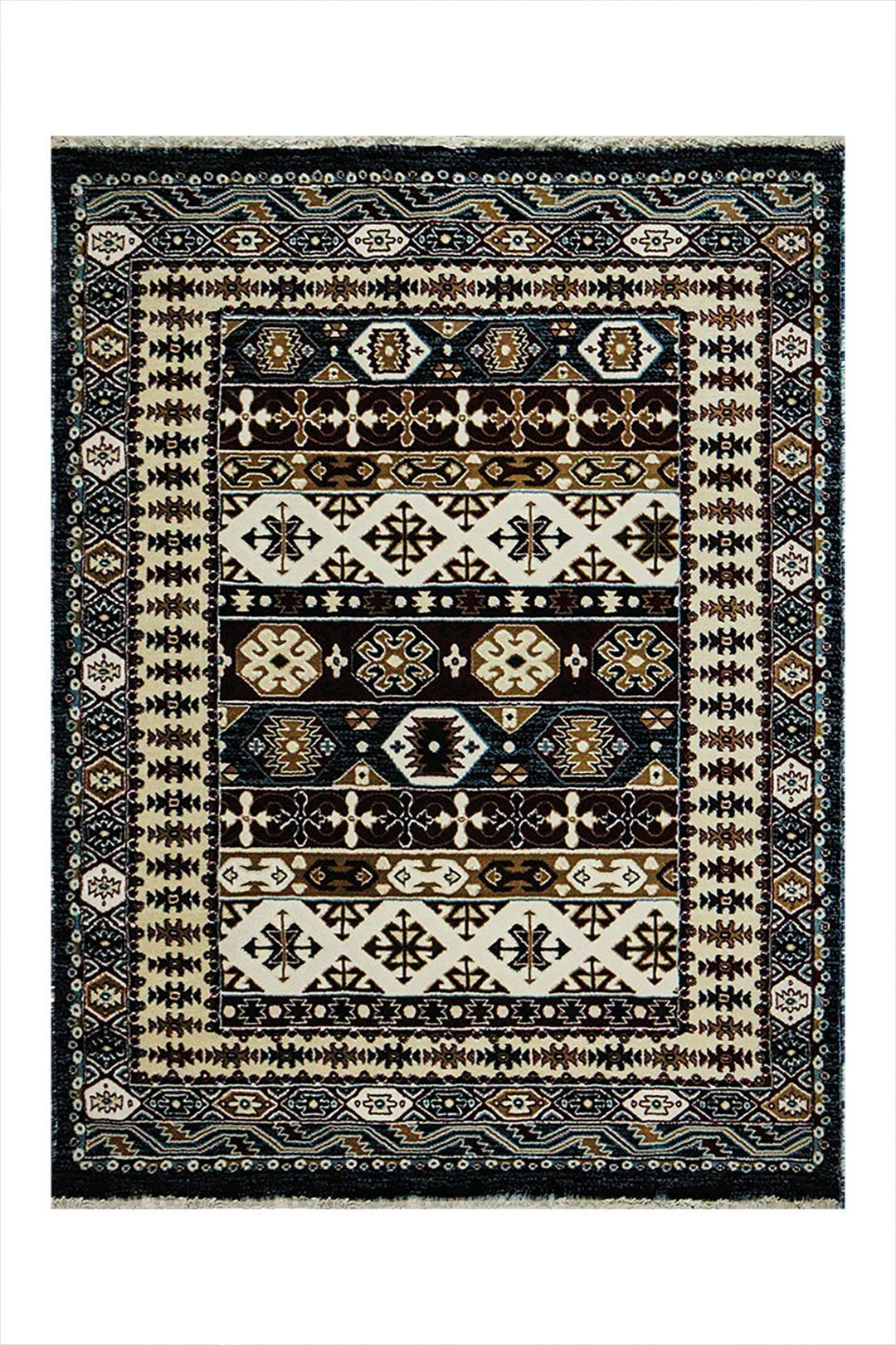 Classical and Traditional Design - 3.9 x 5.5 FT - Cream and Brown - Kazak Rug - Superior Elegant Rug for Living Room - V Surfaces