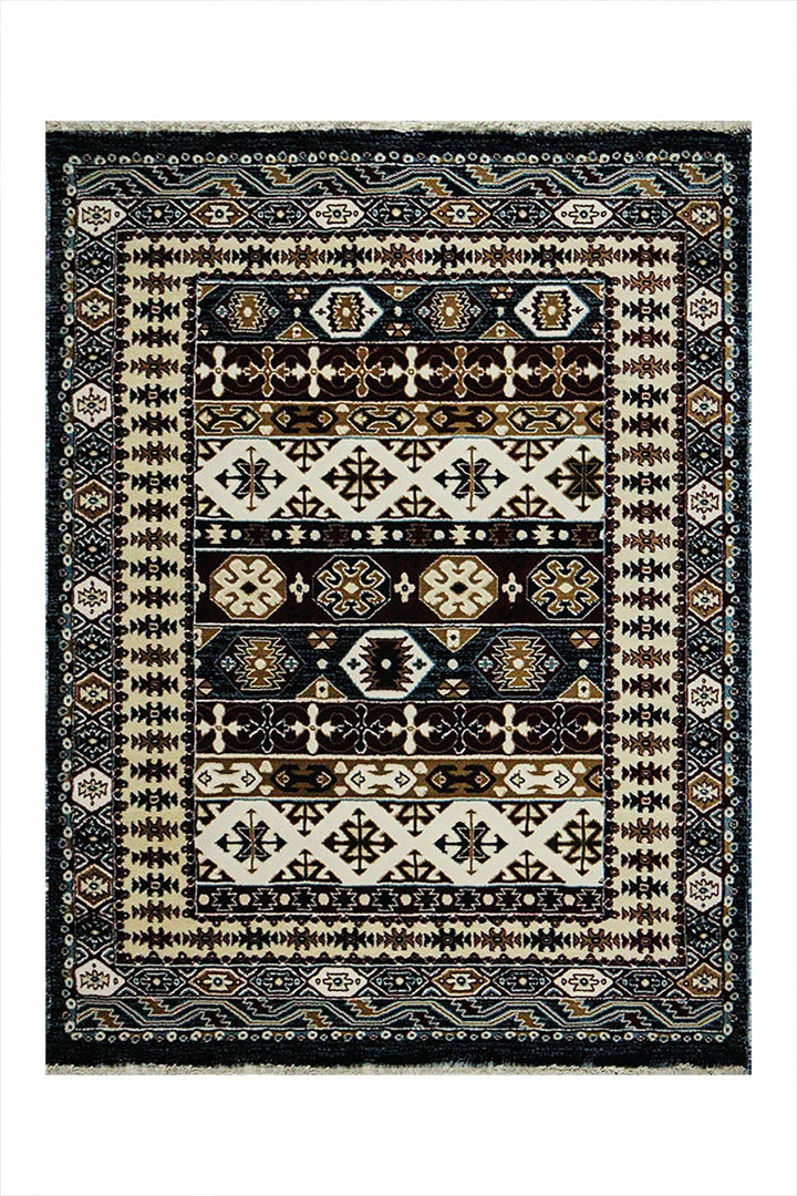 Classical and Traditional Design - 3.9 x 5.5 FT - Cream and Brown - Kazak Rug - Superior Elegant Rug for Living Room - V Surfaces