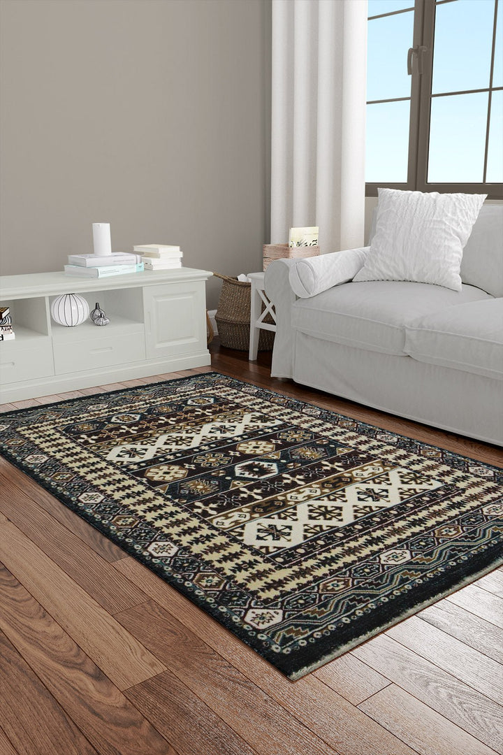 Classical and Traditional Design - 3.9 x 5.5 FT - Cream and Brown - Kazak Rug - Superior Elegant Rug for Living Room - V Surfaces