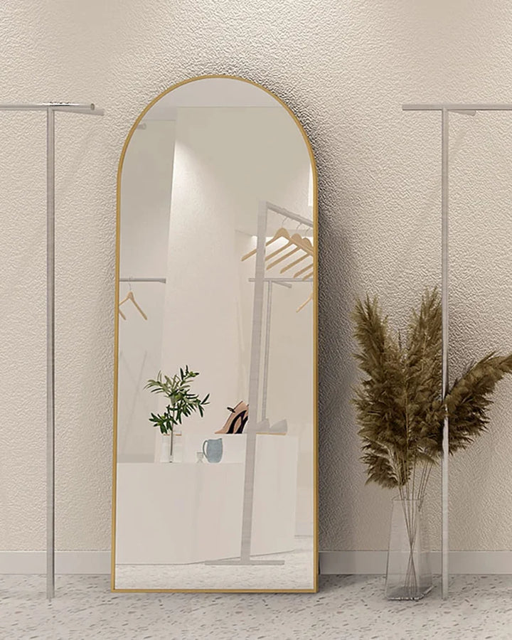 Full Length Luxe U Mirror - Gold -  Aluminium Frame, Leaning Against Wall