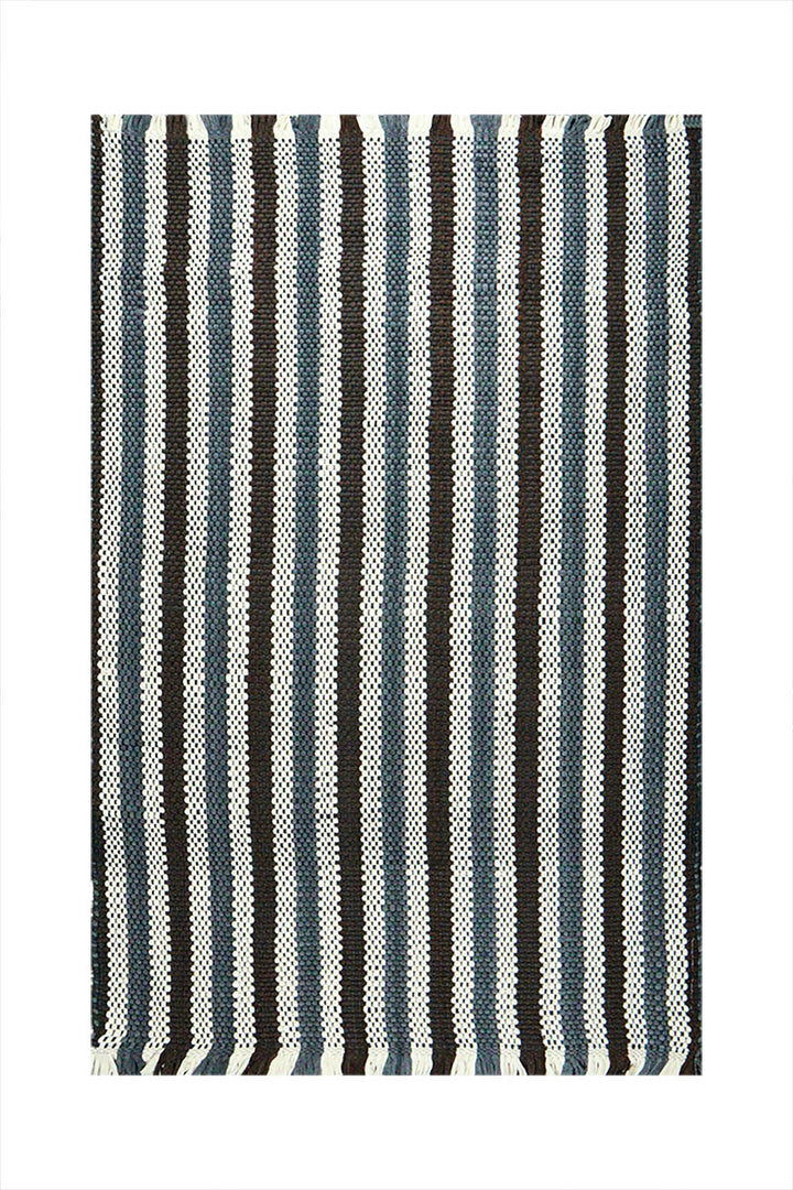 Hand Woven Modern Khaddi Rug - 2.9 x 5.0 FT - Brown and White - V Surfaces