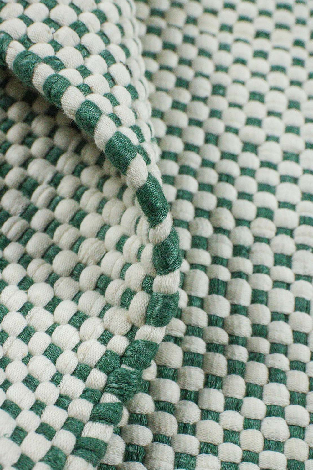 Hand Woven Modern Khaddi Rug - 3.9 x 5.9 FT - Green and White - V Surfaces