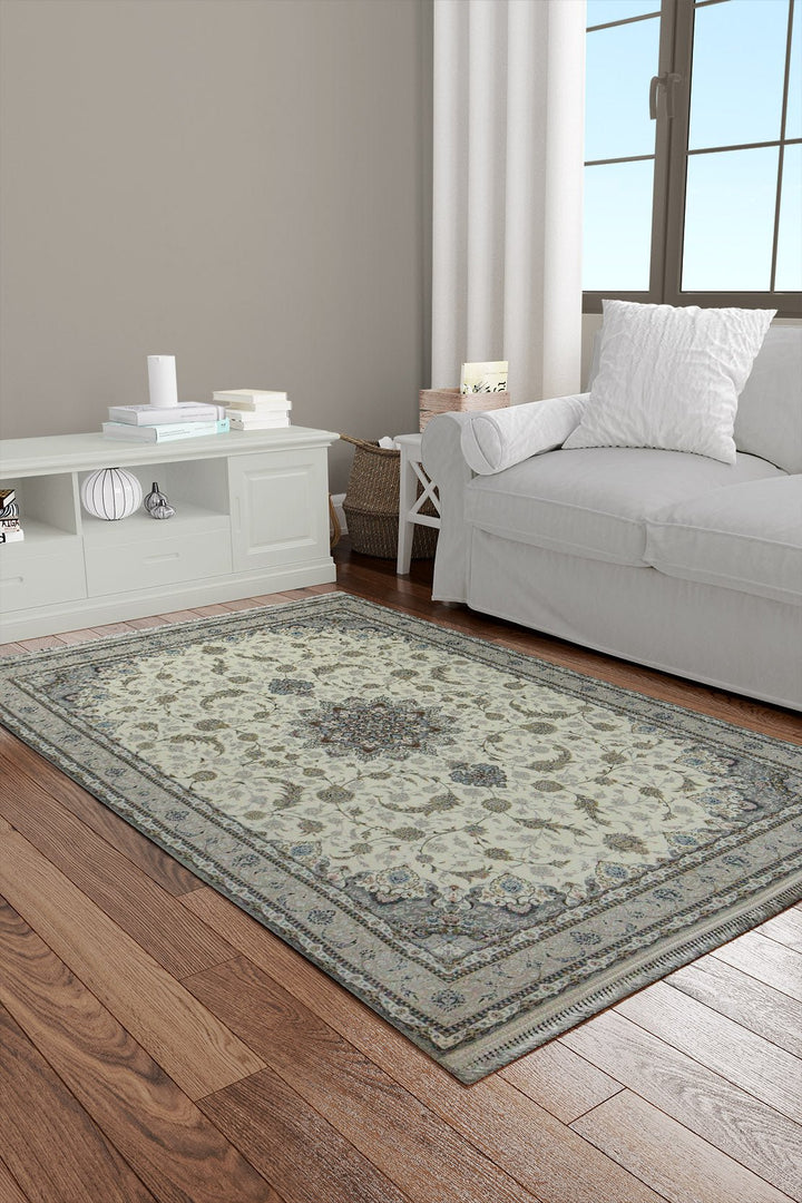 Iranian Premium Quality Authentic 1500 Rug - 3.9 x 5.5 FT - Cream - Resilient Construction for Long-Lasting Use - V Surfaces