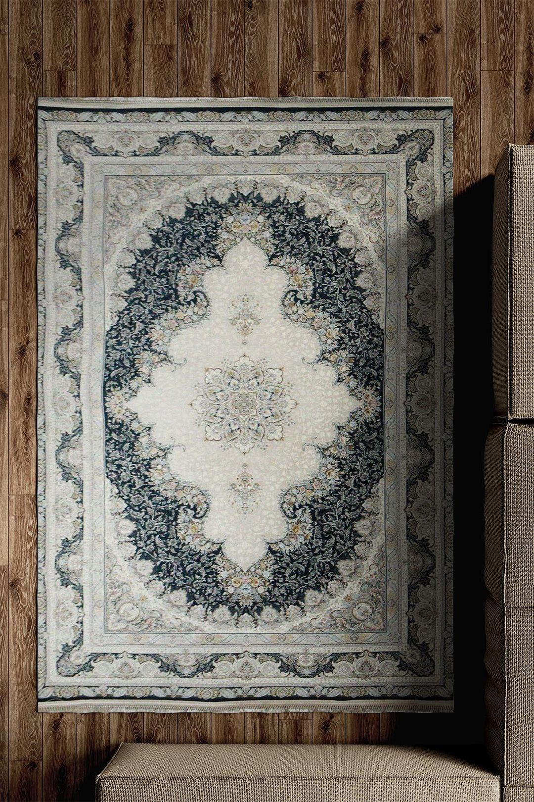 Iranian Premium Quality Authentic 1500 Rug - 4.9 x 7.3 FT - Gray - Resilient Construction for Long-Lasting Use - V Surfaces