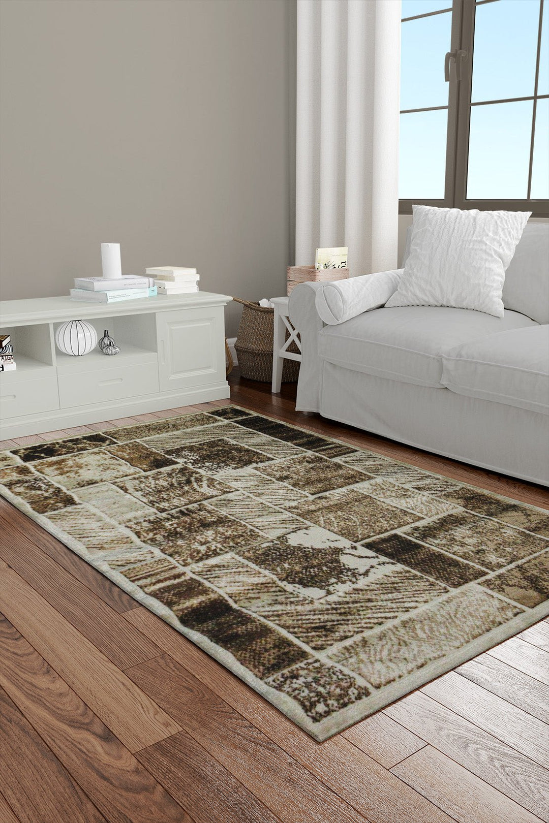 Iranian Premium Quality Lotus Rug - 4.1 x 5.5 FT - Brown and Cream - Resilient Construction for Long-Lasting Use - V Surfaces