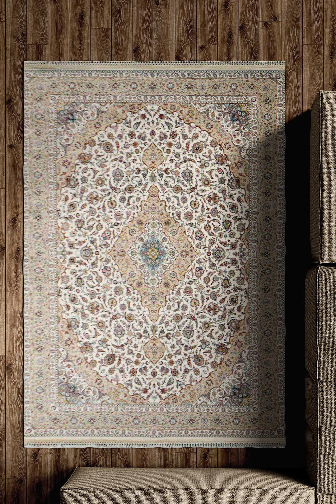 Iranian Premium Quality Moonaco Rug - 4.9 x 7.3 FT - Beige - Resilient Construction for Long-Lasting Use - V Surfaces