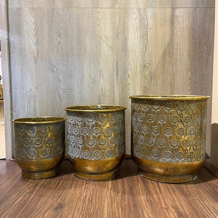 Metal Floor Planter Golden - 3 PCS Set - (Planter Only) - V Surfaces