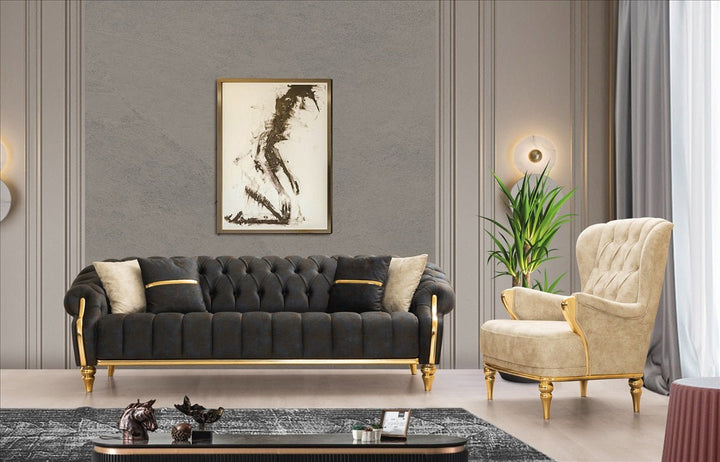 Seven Seater Turkish Sofa, Roza Gold Model - V Surfaces