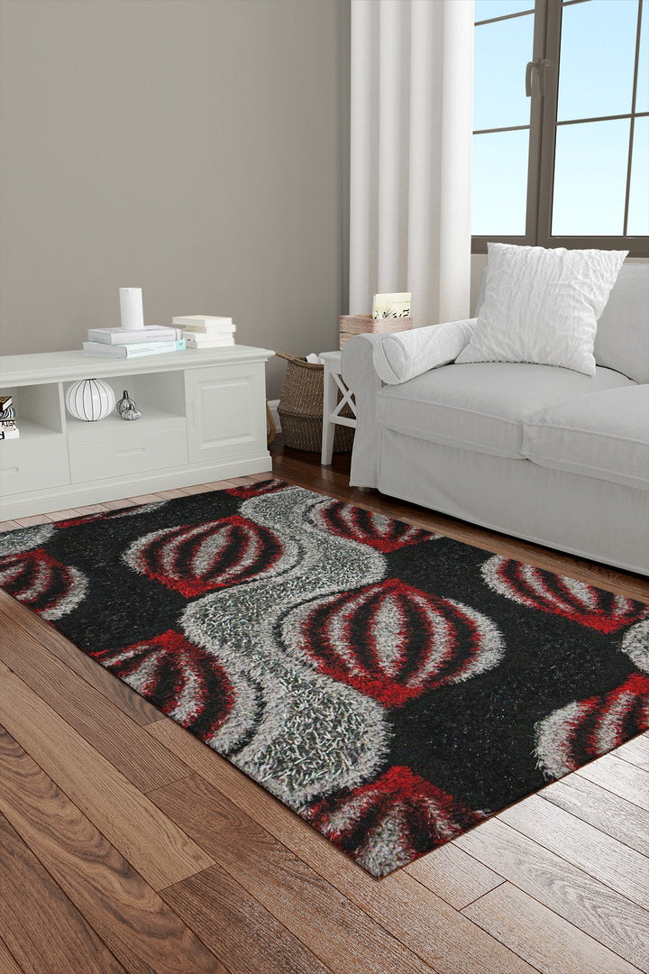 Super Soft Fantasy Shaggy Rug - 3.2 x 4.9 FT - Red and Gray - Resilient Construction for Long-Lasting Use - V Surfaces