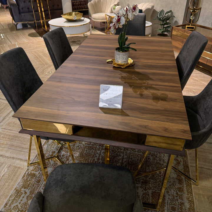 Turkish Anka Expendable Dining Table with Fabric Chairs (Dining Table + 6 Chairs) - V Surfaces