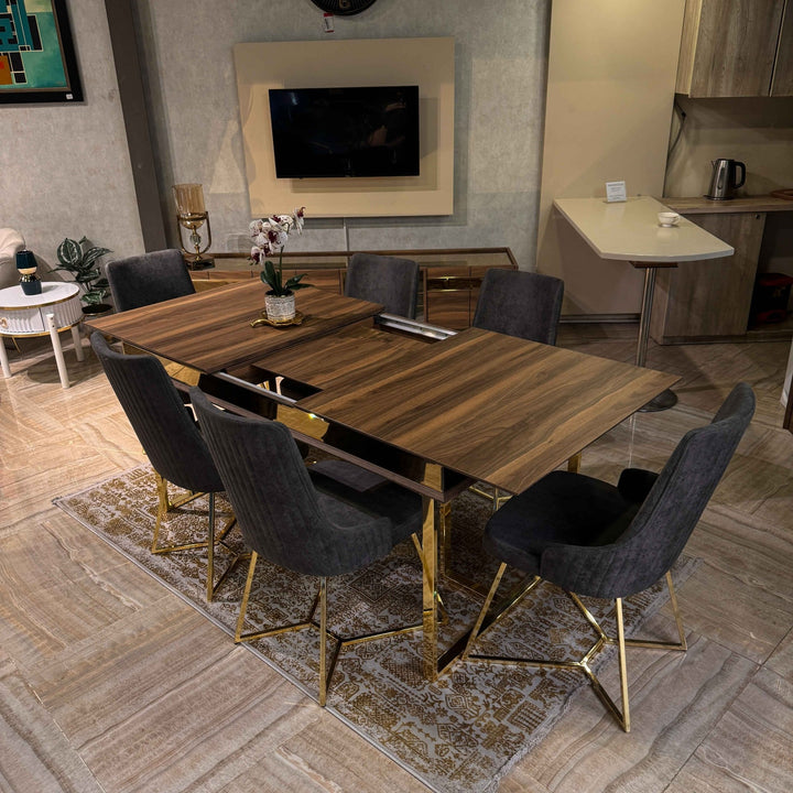 Turkish Anka Expendable Dining Table with Fabric Chairs (Dining Table + 6 Chairs) - V Surfaces