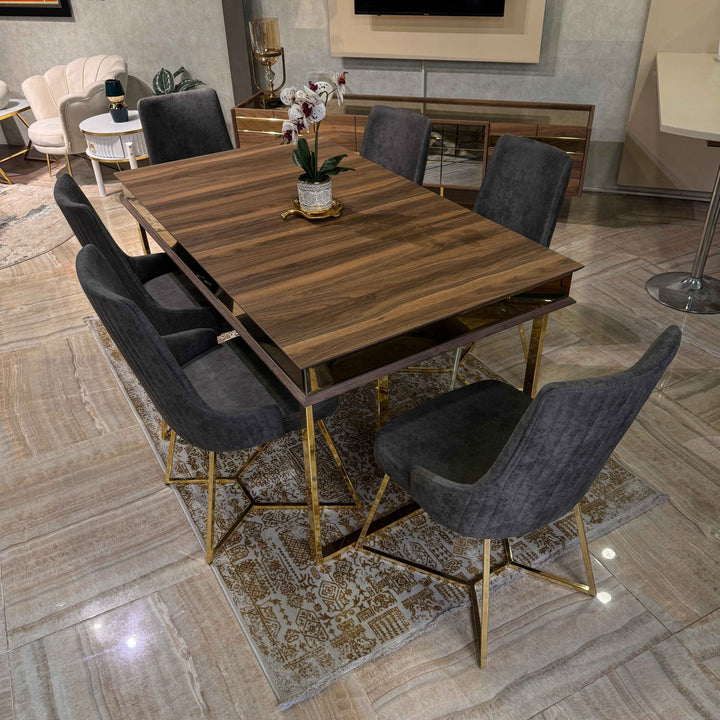 Turkish Anka Expendable Dining Table with Fabric Chairs (Dining Table + 6 Chairs) - V Surfaces