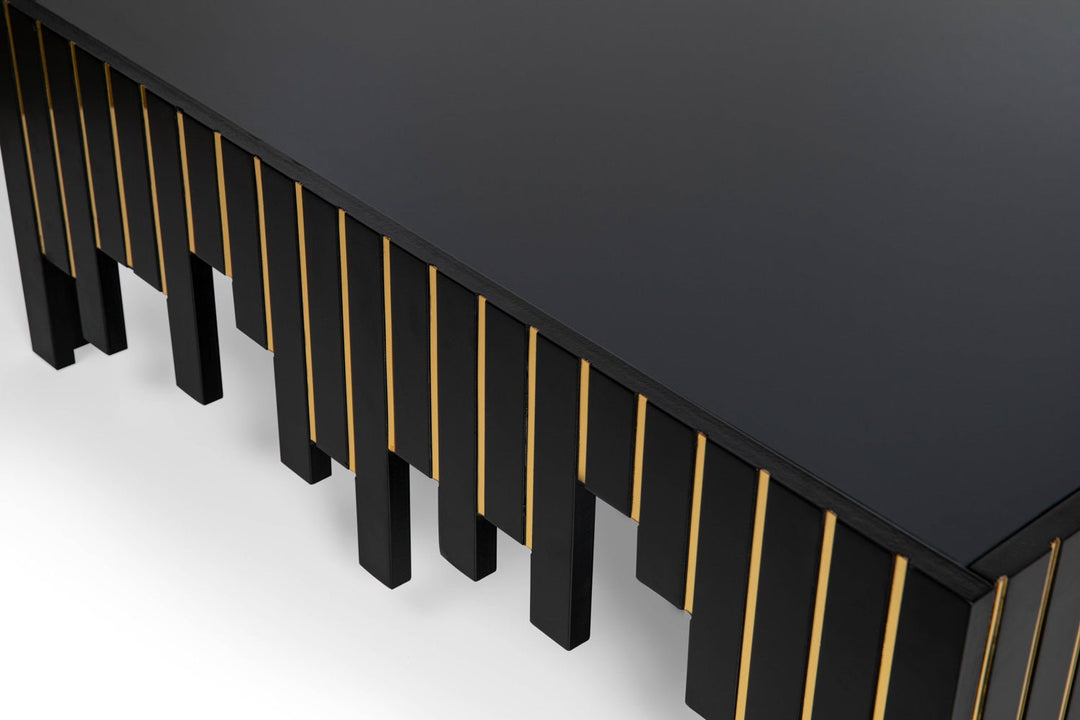 Turkish Center Table - Black With Gold Stripes - Tempered Smoked Glass - V Surfaces