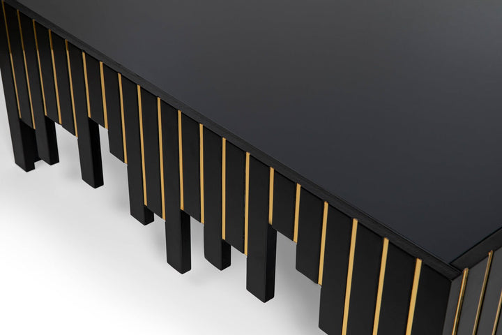 Turkish Center Table - Black With Gold Stripes - Tempered Smoked Glass - V Surfaces