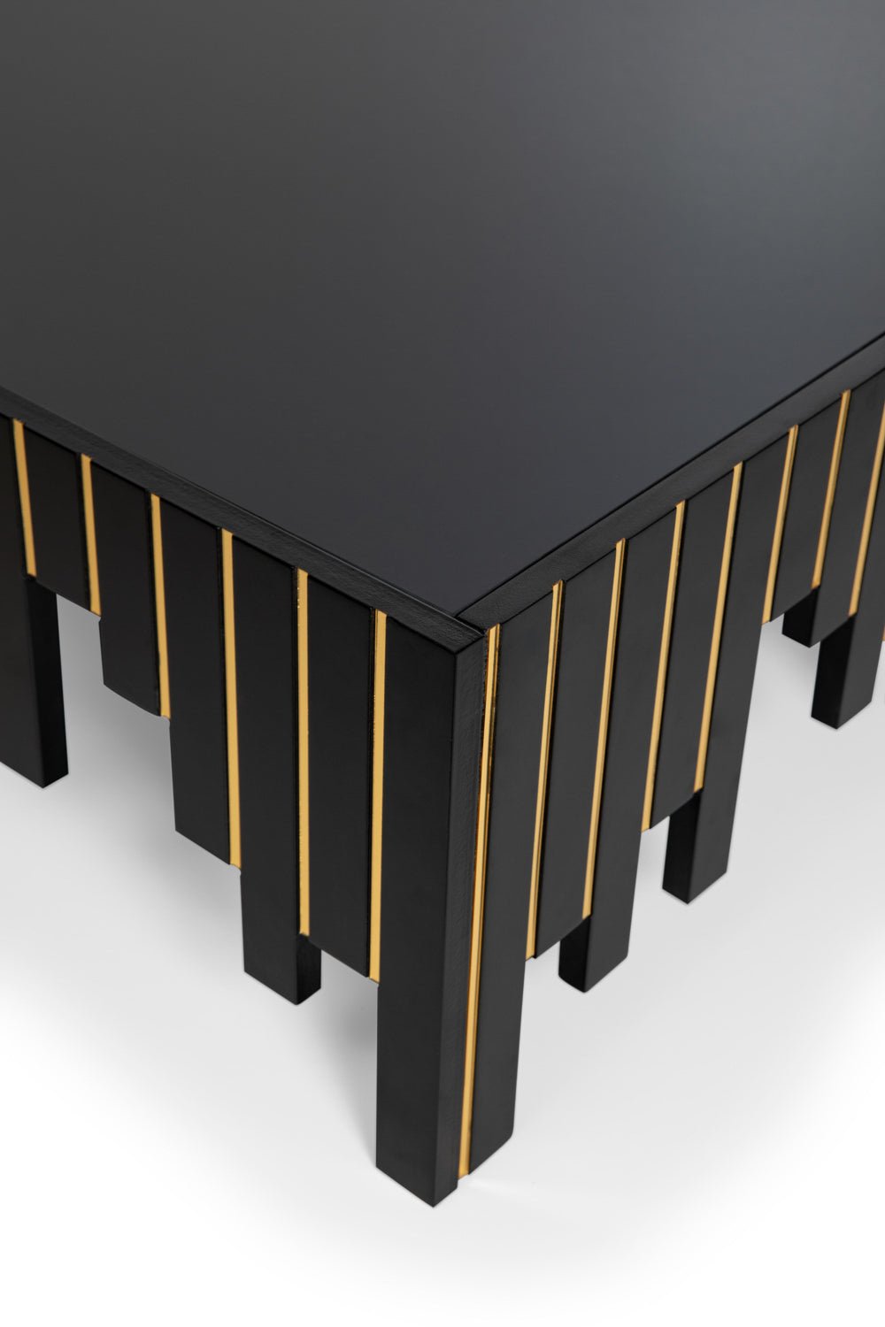 Turkish Center Table - Black With Gold Stripes - Tempered Smoked Glass - V Surfaces