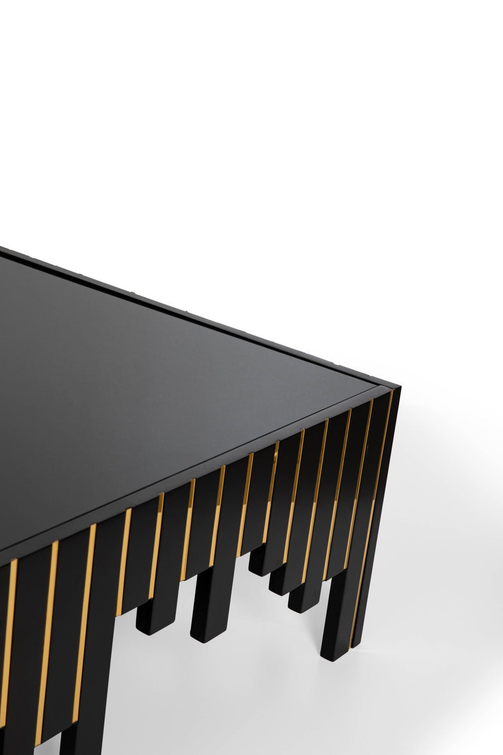 Turkish Center Table - Black With Gold Stripes - Tempered Smoked Glass - V Surfaces