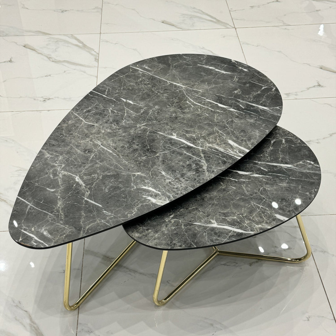 Turkish Center Table - Gray MDF Marble Design & Gold Legs - V Surfaces