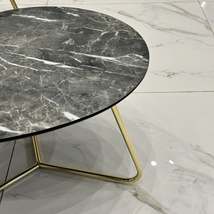 Turkish Center Table - Gray MDF Marble Design & Gold Legs - V Surfaces