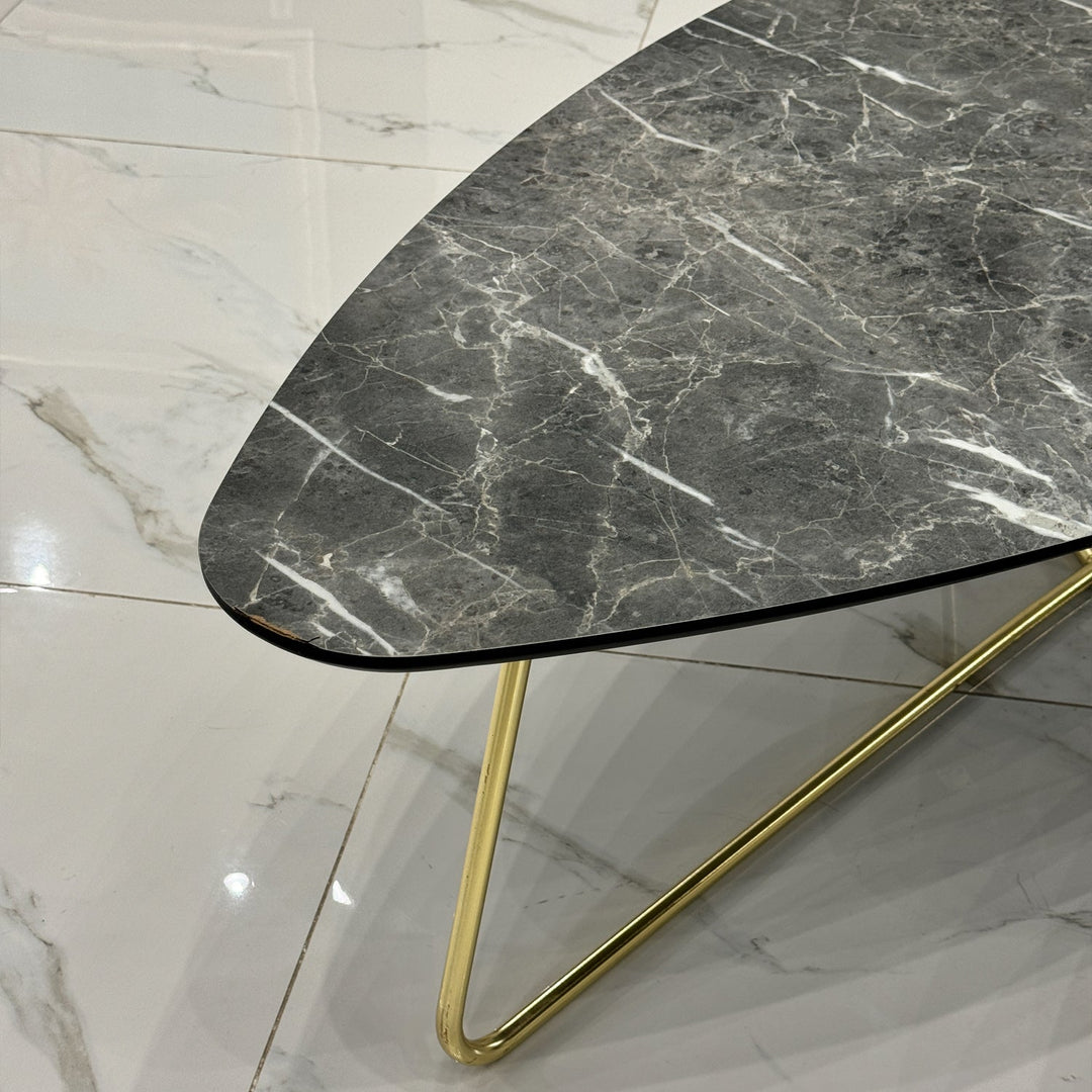 Turkish Center Table - Gray MDF Marble Design & Gold Legs - V Surfaces