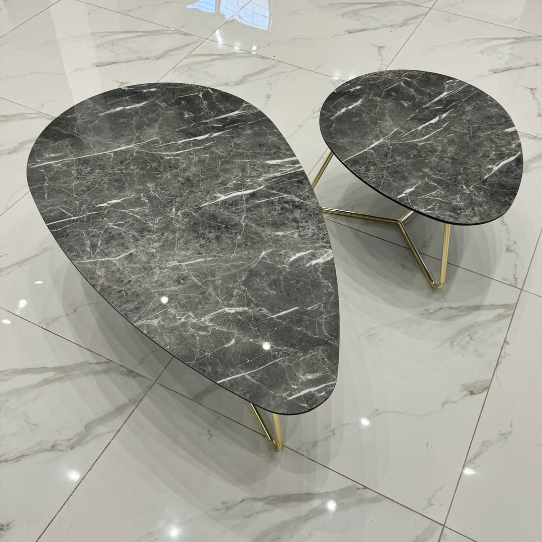 Turkish Center Table - Gray MDF Marble Design & Gold Legs - V Surfaces