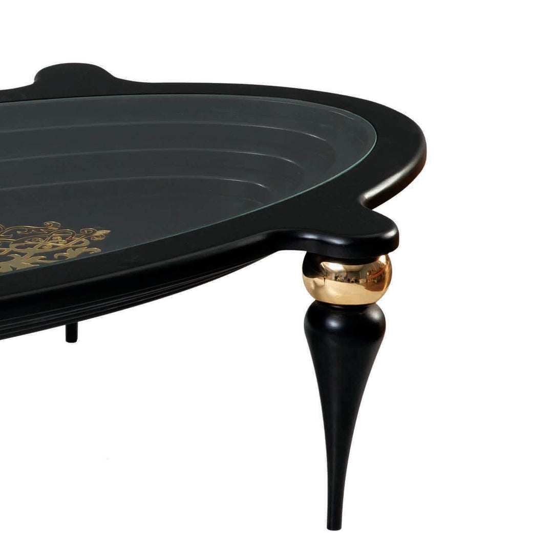 Turkish Center Table - MDF Paint - Black Table With Golden Design - Tempered Glass - V Surfaces