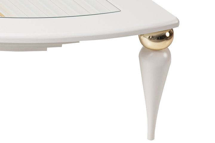 Turkish Center Table - MDF Paint - Cream Table With Golden Design - Tempered Glass - V Surfaces