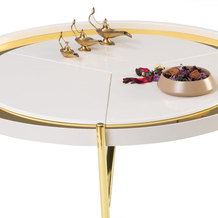 Turkish Center Table - MDF Paint With Metal Plated Legs - Cream - V Surfaces