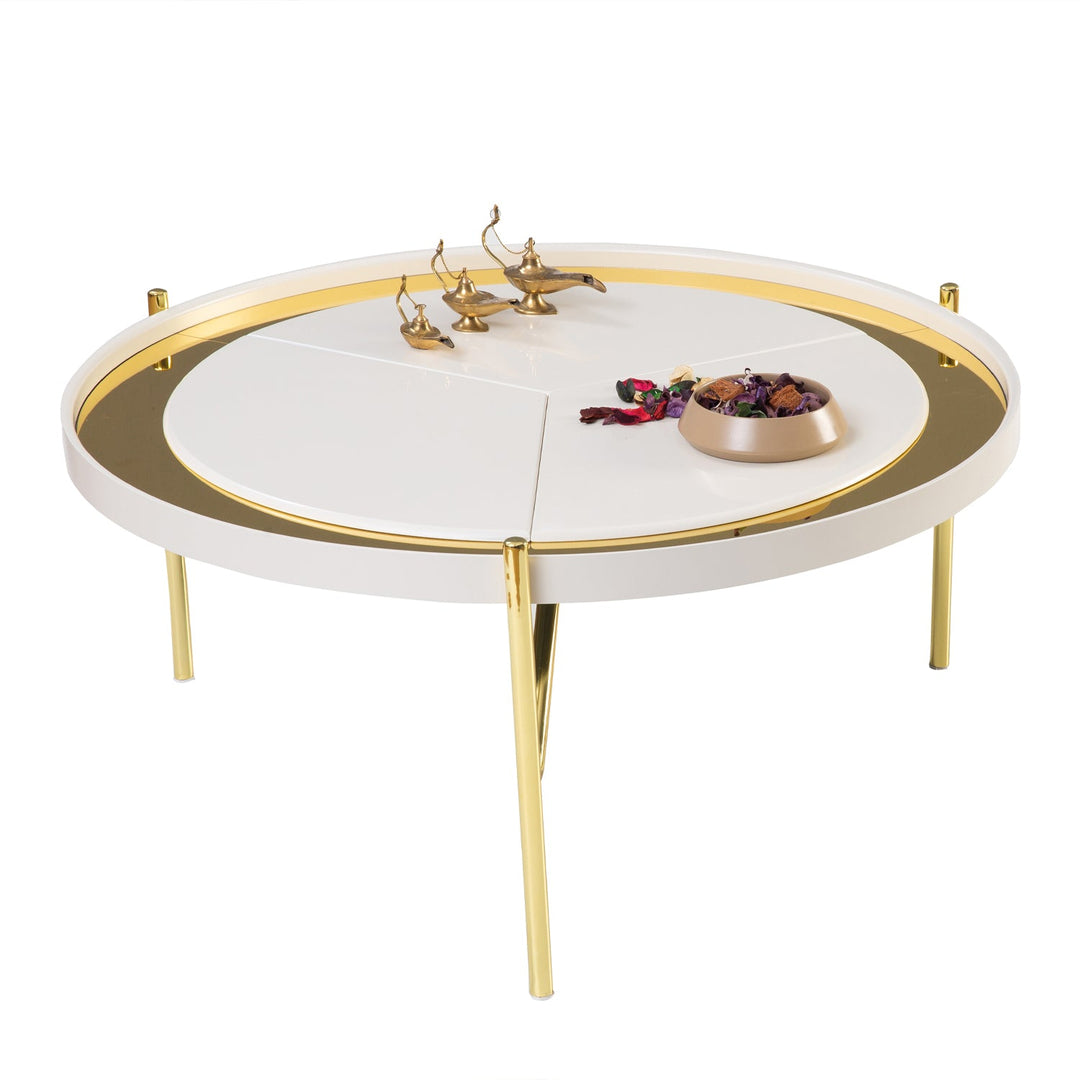 Turkish Center Table - MDF Paint With Metal Plated Legs - Cream - V Surfaces