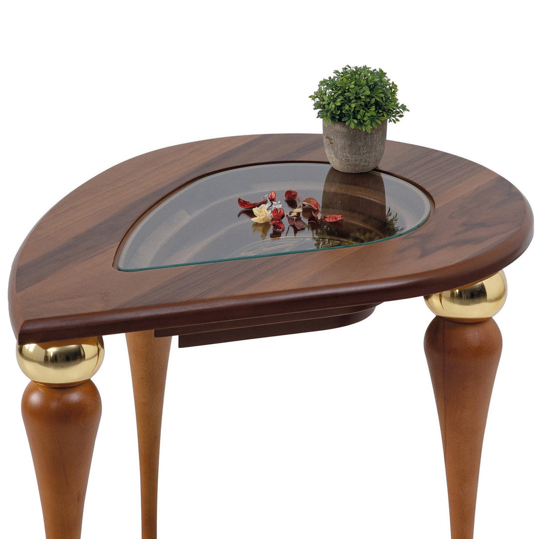 Turkish Center Table - MDF With Vineer Paint - Walnut Table With Golden Design - Tempered Glass - V Surfaces