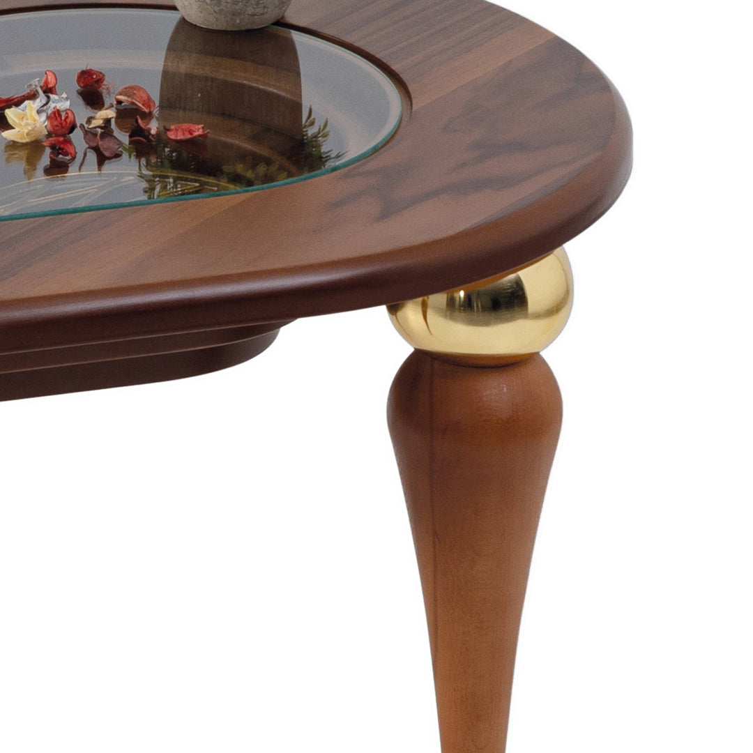 Turkish Center Table - MDF With Vineer Paint - Walnut Table With Golden Design - Tempered Glass - V Surfaces