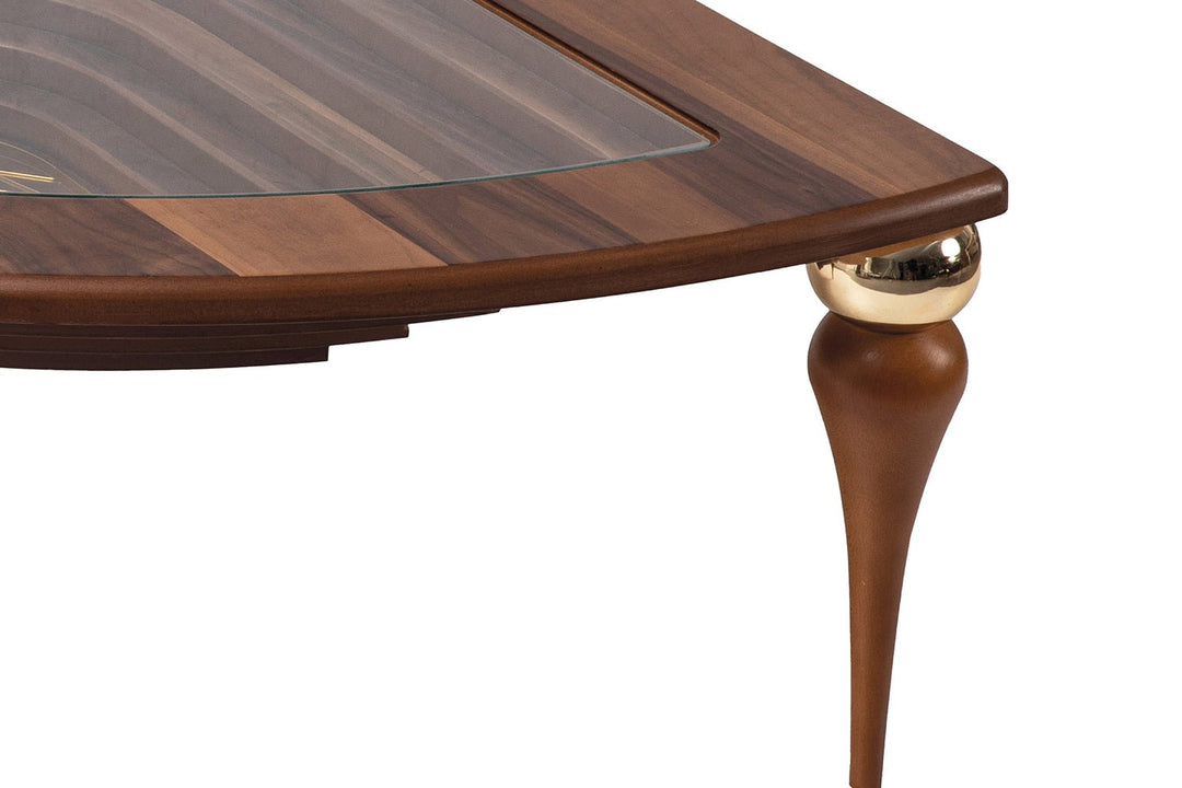 Turkish Center Table - MDF With Vineer Paint - Walnut Table With Golden Design - Tempered Glass - V Surfaces