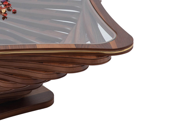 Turkish Center Table - Walnut - Tempered Glass - With Line - MDF With Vineer Paint - V Surfaces