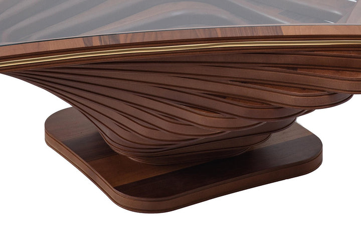 Turkish Center Table - Walnut - Tempered Glass - With Line - MDF With Vineer Paint - V Surfaces