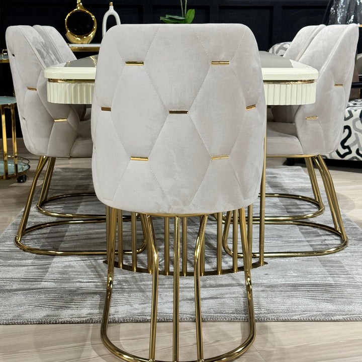 Turkish Daisy Dining Table with Fabric Chairs, (Dining Table + 6 Chairs) - V Surfaces