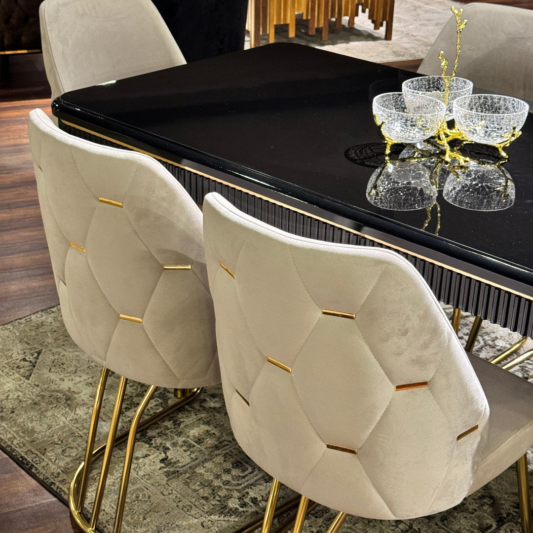 Turkish Daisy Dining Table with Fabric Chairs, (Dining Table + 6 Chairs) - V Surfaces