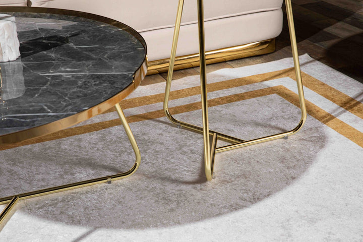 Turkish Gray MDF Marble Center Table, Gold and Gray - V Surfaces