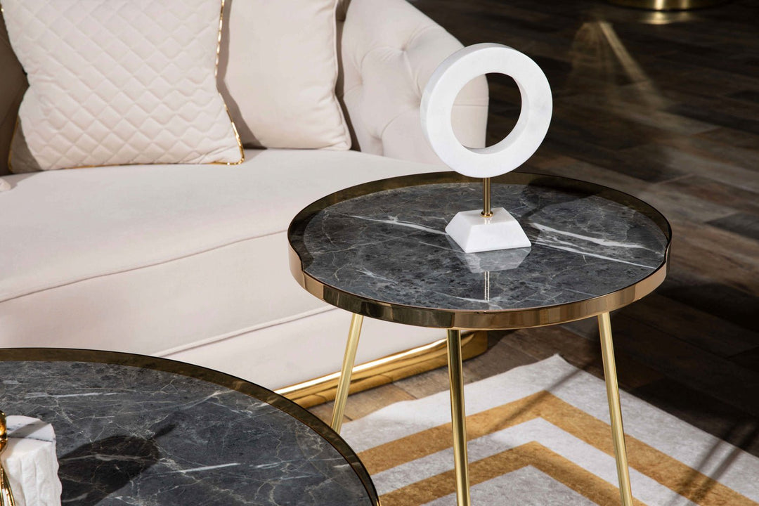 Turkish Gray MDF Marble Center Table, Gold and Gray - V Surfaces