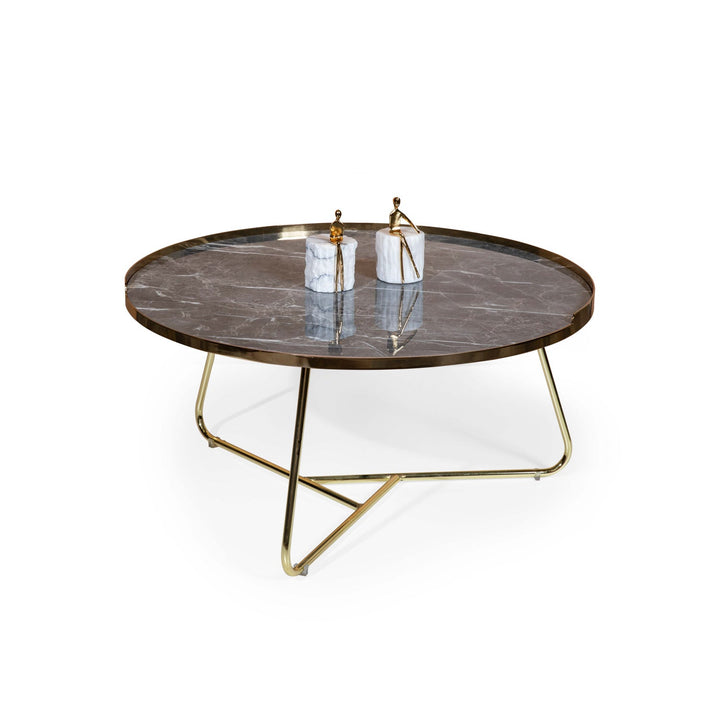 Turkish Gray MDF Marble Center Table, Gold and Gray - V Surfaces