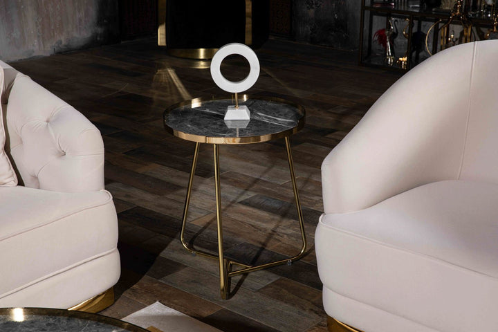 Turkish Gray MDF Marble Center Table, Gold and Gray - V Surfaces