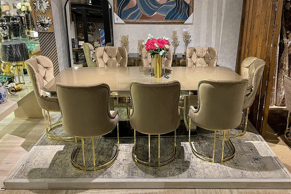 Turkish Izmir Dining Table with Fabric Chairs, 9-Pcs Set - V Surfaces