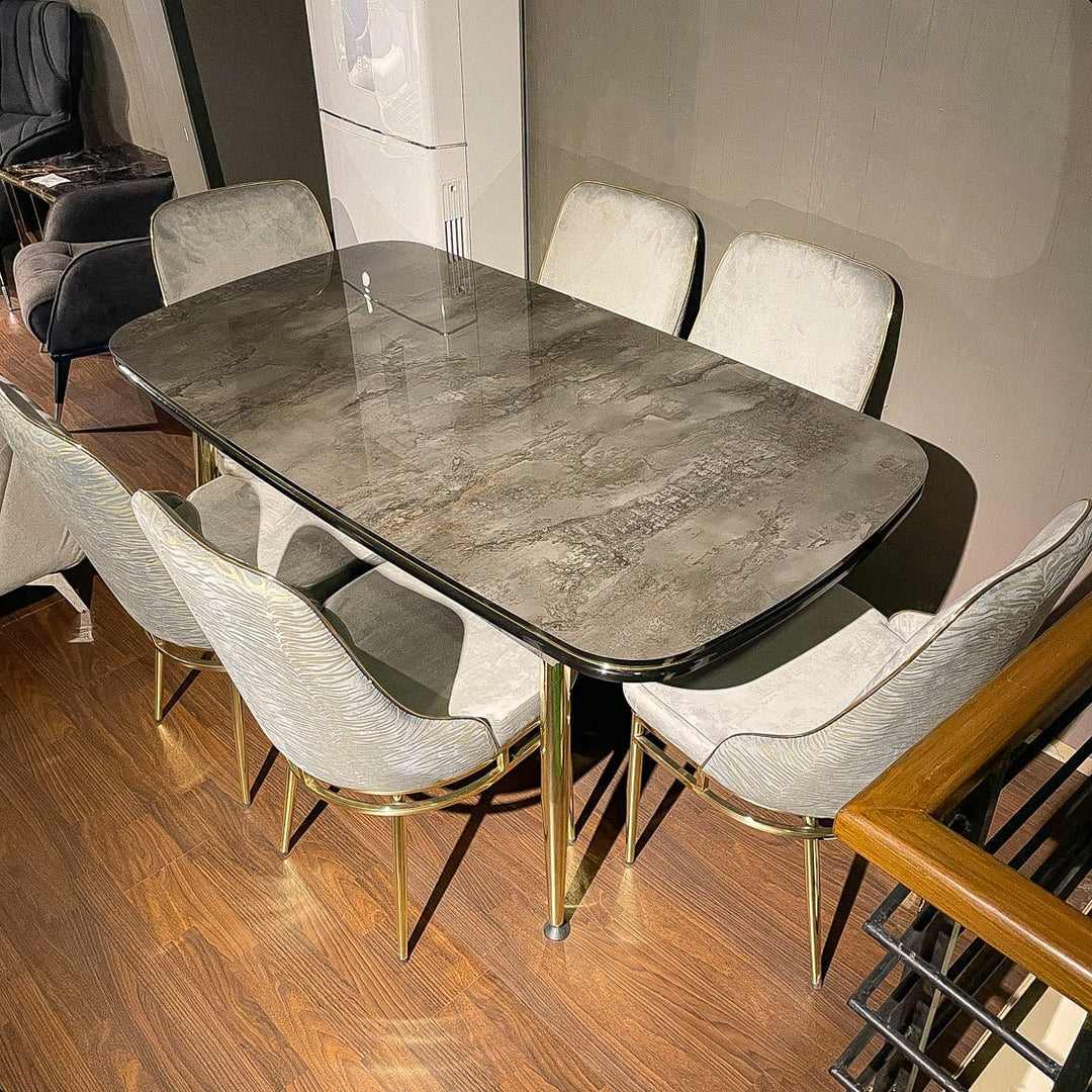 Turkish Marmaris Dining Table with Fabric Chairs (Dining Table + 6 Chairs) - V Surfaces