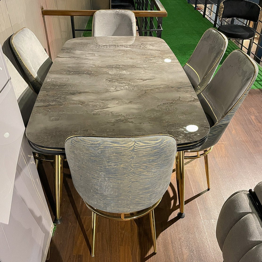 Turkish Marmaris Dining Table with Fabric Chairs (Dining Table + 6 Chairs) - V Surfaces