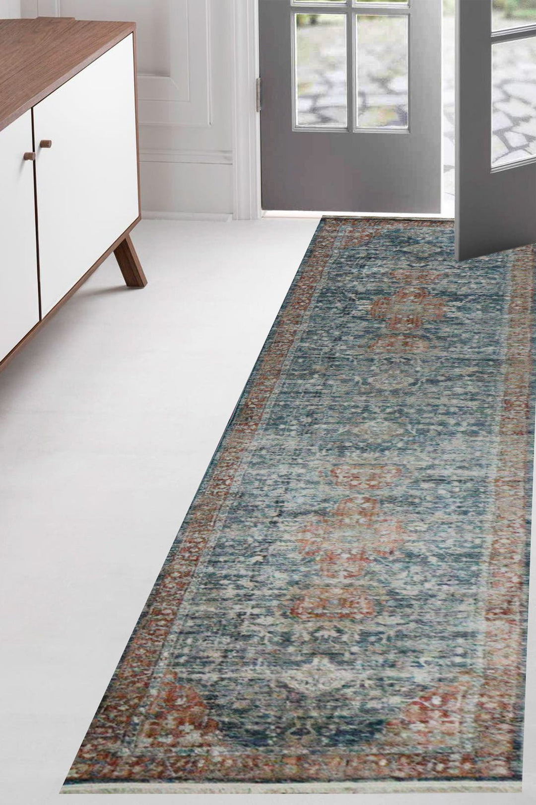 Turkish Modern Festival - 1 Rug - 2.6 x 10. FT - Blue and Red - Superior Comfort, Modern Style Accent Rugs - V Surfaces