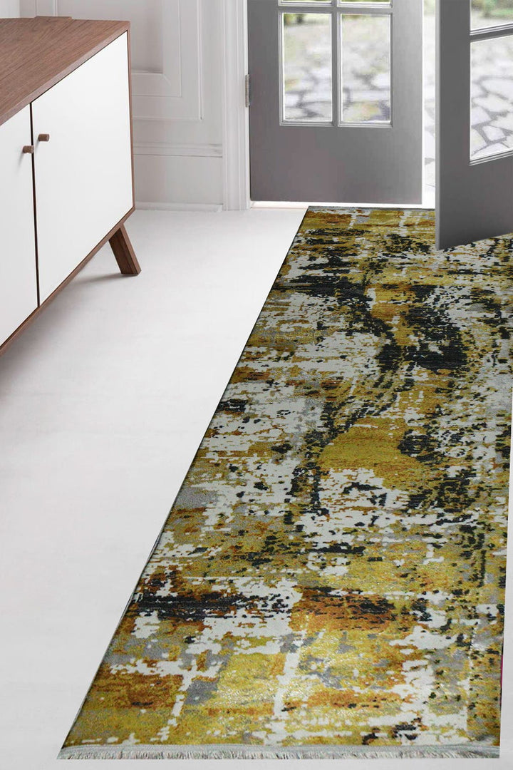 Turkish Modern Festival 1 Rug - 3.2 x 9.8 FT - Yellow and Cream - Sleek and Minimalist for Chic Interiors - V Surfaces