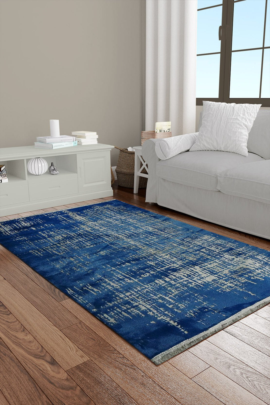 Turkish Modern Festival 1 Rug - 3.93 x 5.90 FT - Blue and Cream- Superior Comfort, Modern Style Accent Rugs - V Surfaces