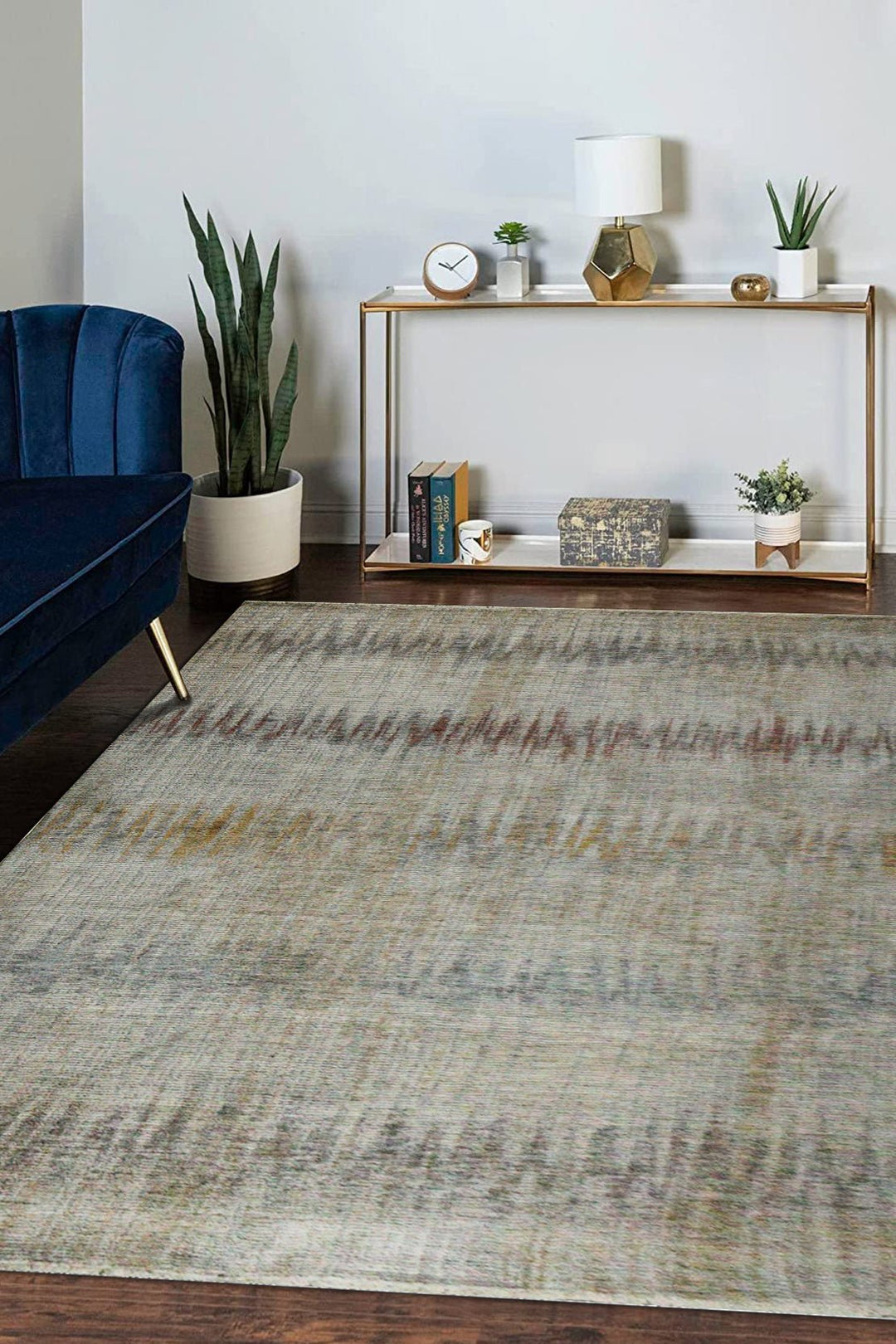 Turkish Modern Festival 1 Rug - Cream & Blue - 6.5 x 8.2 FT - Sleek and Minimalist for Chic Interiors - V Surfaces